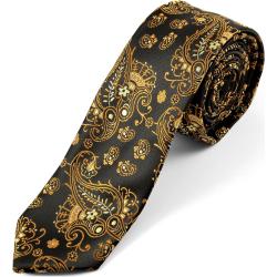 Cravate en soie noire et or à motifs Paisley
