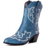 Bottines western & bottines cowboy bleues respirantes à bouts en amande Pointure 40 rétro pour femme 