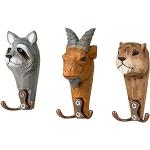 Crochets muraux marron en bois à motif animaux 