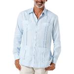 Chemises de mariage bleu ciel en lin en lin à manches longues Taille 3 XL plus size classiques pour homme 