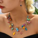 Ras-de-cou multicolores en cristal à perles style bohème pour femme 