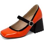 Escarpins vernis orange en cuir verni à bouts carrés Pointure 41,5 avec un talon entre 7 et 9cm plus size look fashion pour femme 