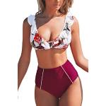 Bas de bikini taille haute rouges à fleurs à volants Taille XS look fashion pour femme 
