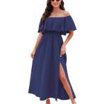 Robes d'été bleu marine en polyester à volants maxi à manches courtes à épaules dénudées Taille XL look casual pour femme 