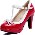 Escarpins à brides rouges à talons carrés à bouts ronds pour pieds larges Pointure 35 look fashion pour femme 