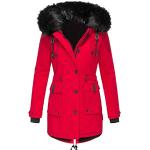 Vestes d'hiver rouges en shoftshell imperméables coupe-vents respirantes à capuche à manches longues Taille 4 XL look urbain pour femme 
