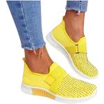 Chaussures de salle jaunes imperméables pour pieds larges à élastiques look casual pour femme 