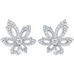 Boucles d'oreilles argentées en or blanc à motif fleurs en argent 18 carats pour femme 