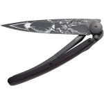 deejo - Couteau 37G, Bois de Grenadille, Motif Cerf - Couteau de Poche Pliant Ultra Léger avec Clip Ceinture - Acier Inoxydable Z40C13
