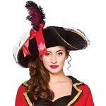 wicked Deguisement Chapeau de Pirates des caraibes pour Femme Noir avec Bande Doree et Plumes