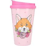 Mugs Depesche roses en plastique à motif renards avec couvercle 350 ml 
