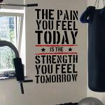 Autocollant mural de motivation Pain Today Strength Tomorrow Gym 5 options de couleur (noir/rouge)