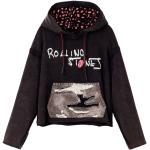 Sweats Desigual noirs en denim Rolling Stones à capuche à manches longues Taille XL pour femme 