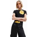 T-shirts Desigual noirs à motif fleurs à manches courtes à manches courtes Taille M look fashion pour femme 