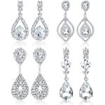 Boucles d'oreilles pendantes de mariage argentées en cristal à strass en lot de 4 look fashion pour femme 