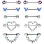 Piercings anneau violets en acier à motif papillons en lot de 5 classiques pour femme 