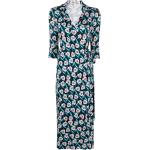 Robes en soie Diane Von Furstenberg bleues à fleurs midi à manches trois-quart Taille L pour femme 