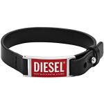 Diesel Bracelet Pour Homme En Cuir/Acier, Longueur : 175mm-195mm, Largeur : 13.5 mm, Hauteur : 2.13 mm Bracelet En Cuir Noir, DX1370040