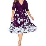 Robes de soirée longues violettes à fleurs en cuir à volants à col en V Taille L plus size style bohème pour femme 