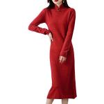 Robes longues d'automne rouges en laine à manches longues à manches longues à col roulé Taille L look sportif pour femme 