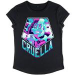 Disney 101 Dalmatians – Cruella Pentaneon Women's Organic Sleeve T-Shirt à Manches roulées, Noir, XL Femme