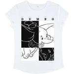 Disney Dumbo T-Shirt à Manches roulées pour Femme, Blanc, XL