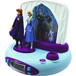 Disney Frozen La Reine des Neiges 2 Elsa & Anna, Réveil projecteur avec sons, Veilleuse intégrée, projection de l'heure au plafond, effets sonores, à piles, Bleu/violet, RP510FZ