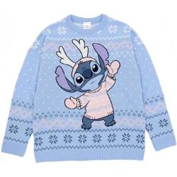 Disney Lilo & Stitch Pull de Noël tricoté Bleu pour Femme - Pull de Vacances - Cadeau Parfait pour la Saison des fêtes - Magie d'hiver