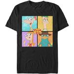 Disney Phineas and Ferb-4 Character BOXUP Organic Short Sleeve T-Shirt, Black, M Unisex
