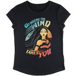 Disney Pocahontas-Wind Takes You Women's Organic Rolled Sleeve T-Shirt, Black, XL