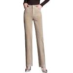 Pantalons carotte d'automne Dissa beiges à carreaux en velours Taille XL plus size look fashion pour femme 
