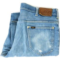 Distressed Lee Jeans Worn in Blue Patched Denim Boyfriend Vintage Pantalon Taille Homme 36 X 29