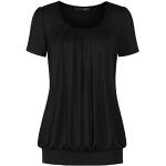 DJT Femme T-Shirt Manches Courtes Hauts Plisse Basique Casual Tops en Ete Pure Noir L