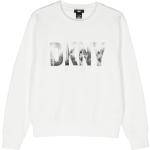 Sweats à col rond de créateur DKNY blancs en coton mélangé à manches longues à col rond pour femme 