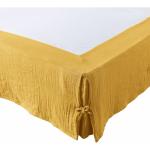 Draps housse jaune safran en coton 140x190 cm 2 places 