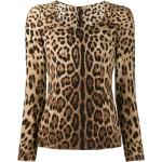 Blouses de créateur Dolce & Gabbana Dolce marron à effet léopard à manches longues à manches longues à col rond Taille XXL pour femme 