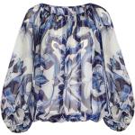 Blouses de créateur Dolce & Gabbana Dolce bleues à effet zèbre en chiffon à manches longues à manches longues à épaules dénudées Taille XS pour femme 
