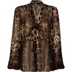 Blouses de créateur Dolce & Gabbana Dolce marron à effet léopard en mousseline en soie à manches longues 