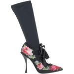 Bottes de créateur Dolce & Gabbana Dolce noires à fleurs en textile en cuir à talons côniques Pointure 41 pour femme 