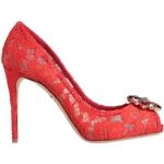 Escarpins de créateur Dolce & Gabbana Dolce rouges en textile à strass à bout ouvert Pointure 35,5 pour femme 