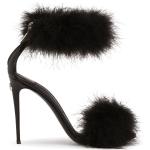Sandales à talons de créateur Dolce & Gabbana Dolce noires avec plumes à bouts ouverts Pointure 38 pour femme 