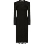 Robes fleuries de créateur Dolce & Gabbana Dolce noires à fleurs en dentelle mi-longues à manches longues à col rond Taille XS pour femme 