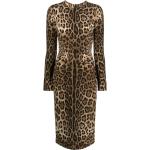 Robes de créateur Dolce & Gabbana Dolce marron à effet léopard en viscose à manches longues à manches longues à col rond Taille XS pour femme 