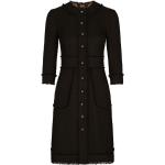 Robes en laine de créateur Dolce & Gabbana Dolce noires en tweed à franges mi-longues à manches trois-quart Taille XS pour femme 