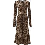 Robes de créateur Dolce & Gabbana Dolce marron à effet léopard à manches longues mi-longues à manches longues à col rond Taille XS pour femme 