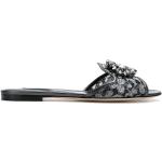 Sandales de créateur Dolce & Gabbana Dolce noires à fleurs en cuir à bouts ouverts Pointure 40 pour femme 