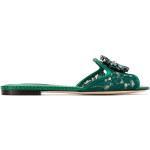 Sandales plates de créateur Dolce & Gabbana Dolce vertes en cuir de veau à bouts ouverts Pointure 40,5 pour femme 