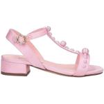 Sandales à talons de créateur Dolce & Gabbana Dolce roses en cuir à perles à talons carrés Pointure 34 