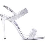 Sandales à talons de créateur Dolce & Gabbana Dolce grises à logo en cuir à strass à bouts ouverts à boucles Pointure 40 pour femme 