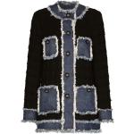 Vestes longues de créateur Dolce & Gabbana Dolce noires patchwork en tweed à franges à manches longues à col rond Taille XS pour femme 